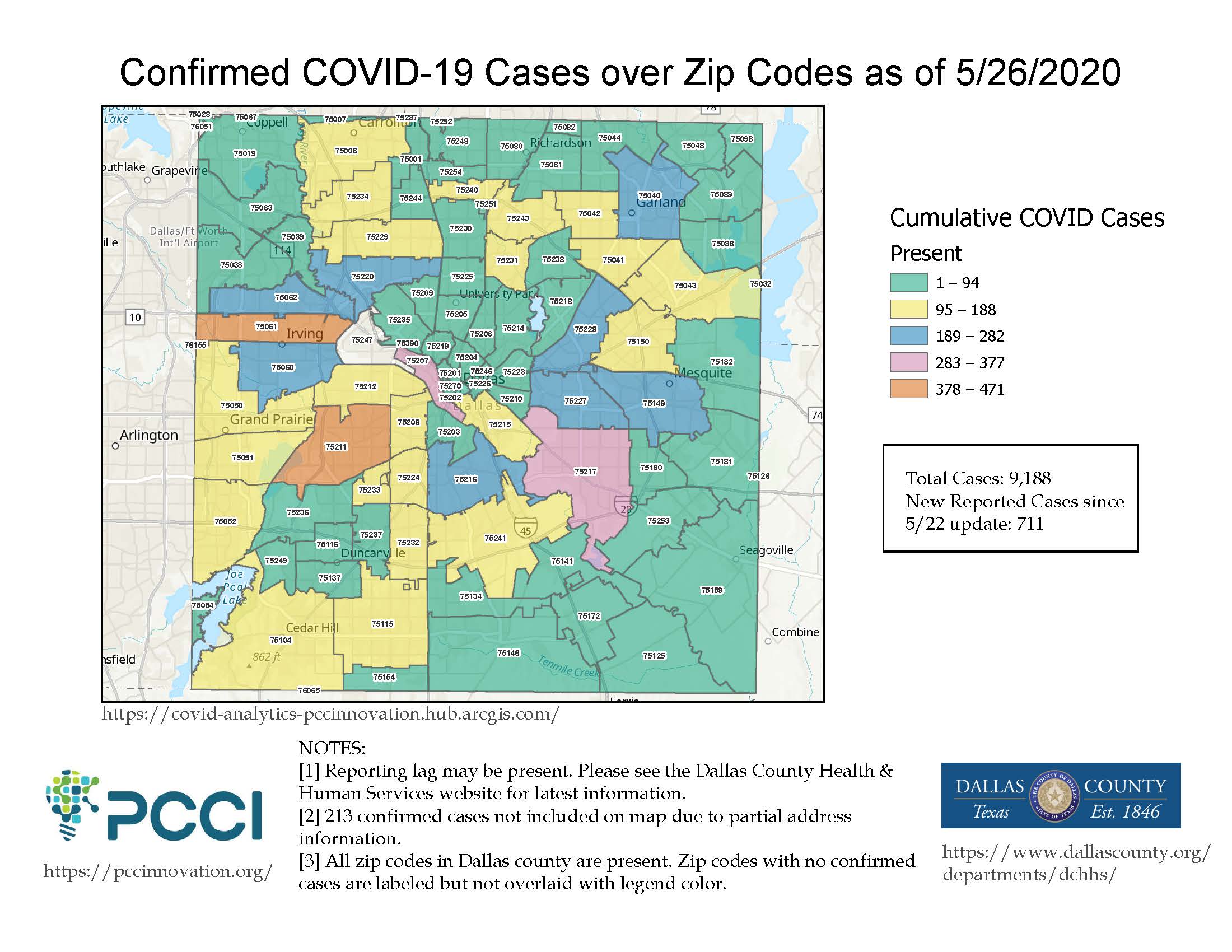 05-26-20 Covid-19 Dallas County Zip Code  Case Map