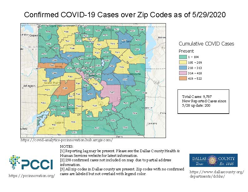 05-29-20 Covid-19 Dallas County Zip Code  Case Map