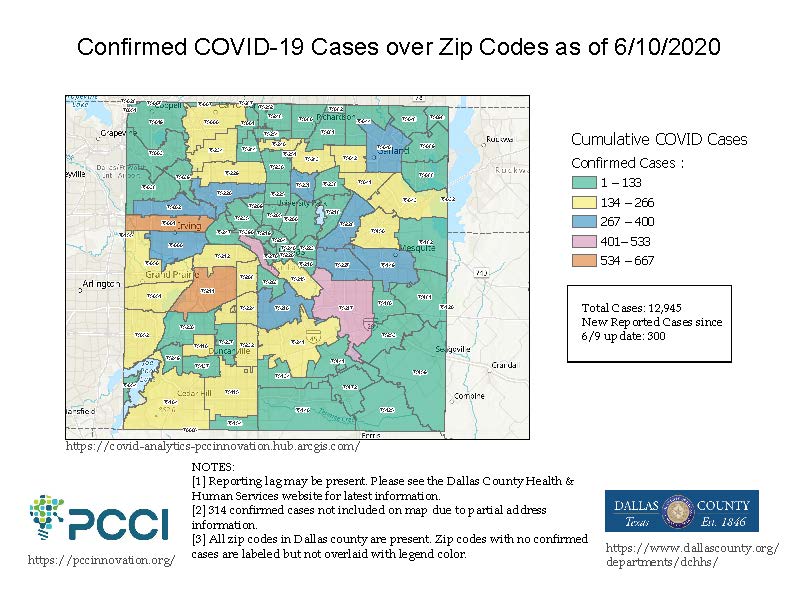 06-11-20 Covid-19 Dallas County Zip Code  Case Map