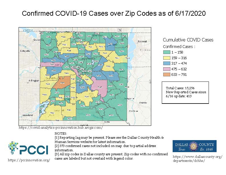 06-17-2020 Covid-19 Dallas County Zip Code  Case Map