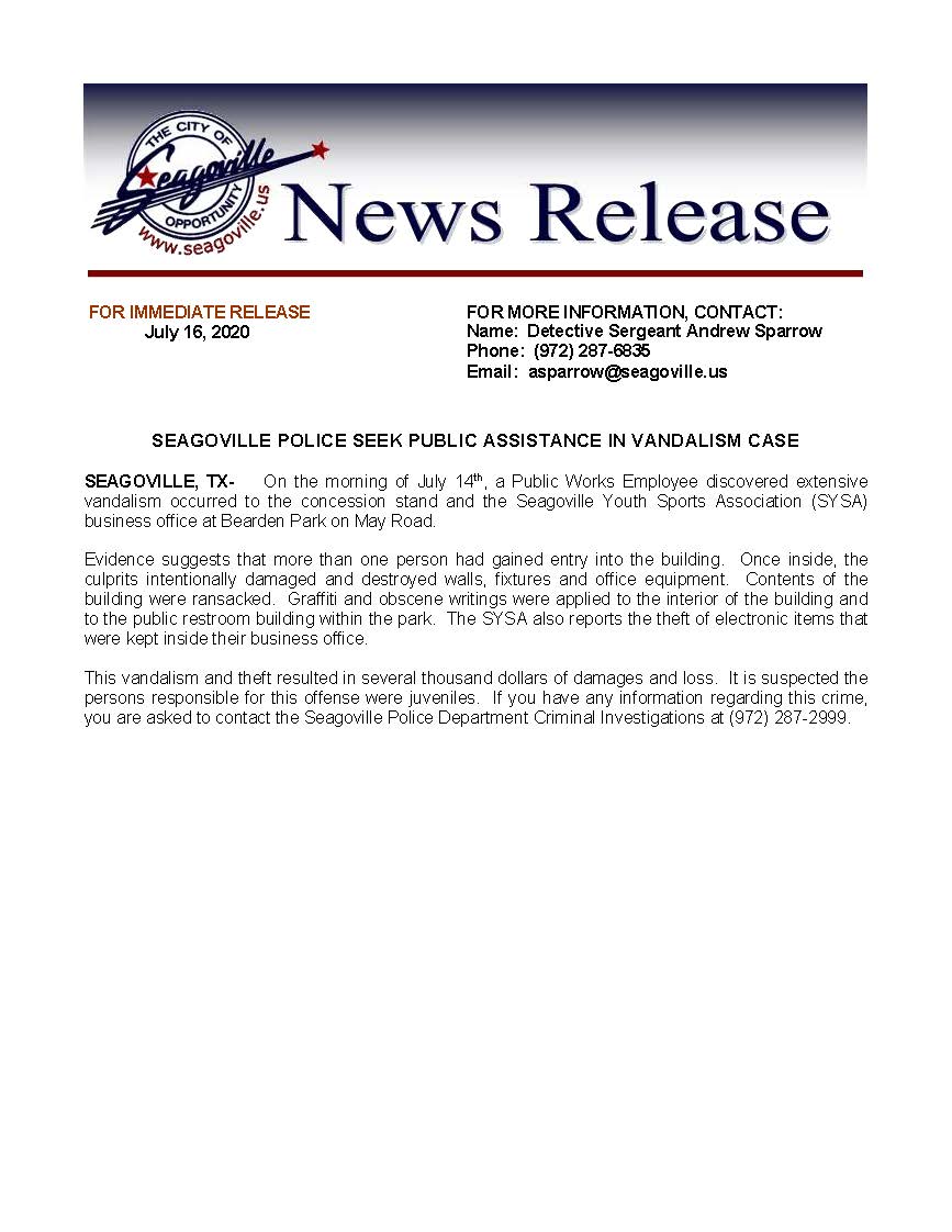 May Road Park Press Release 07-14-20