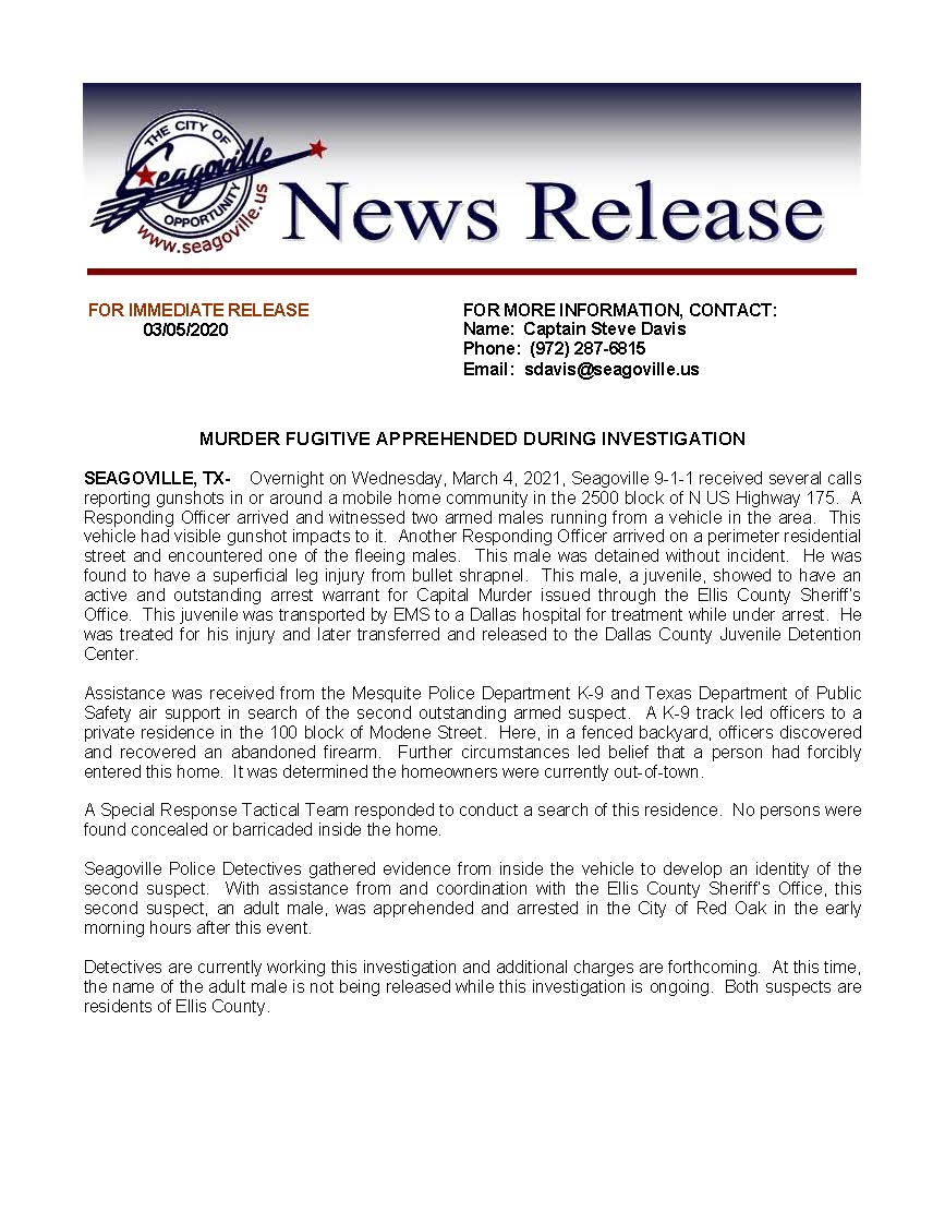 Murder Suspect Apprehended 03-05-2021