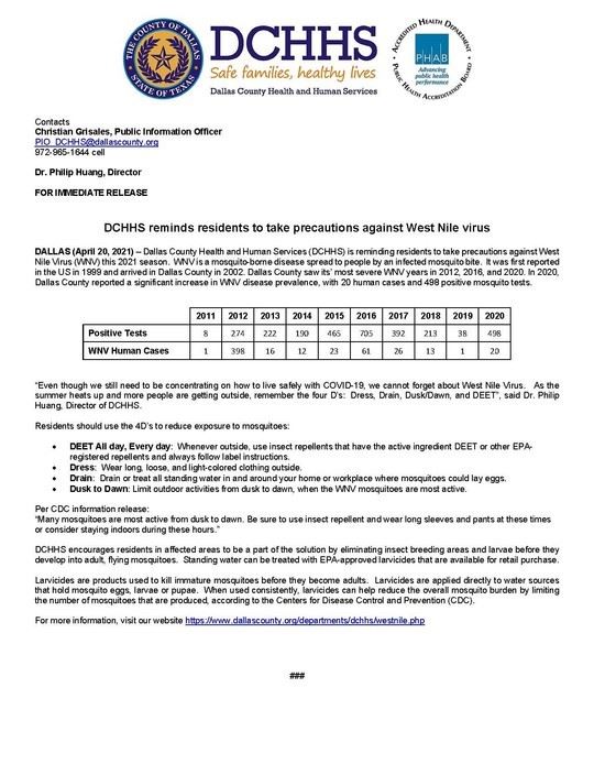 DCHHS West Nile 4-21