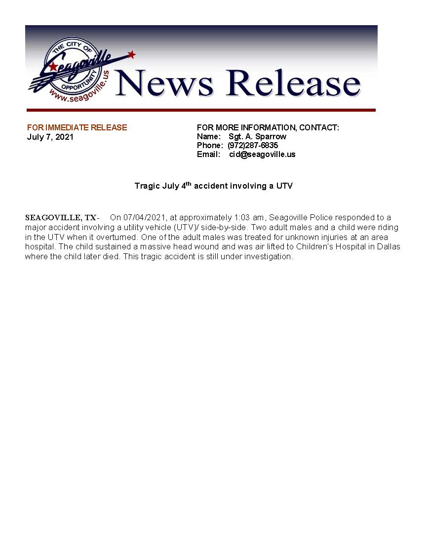 July 4 - Accident News Release